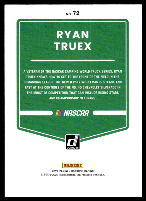 Ryan Truex 2022 Panini Donruss Racing Blue Back of Card