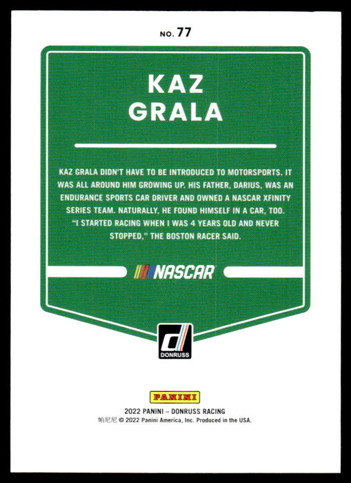 Kaz Grala 2022 Panini Donruss Racing Blue Back of Card