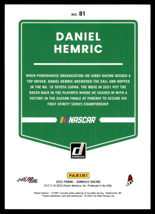 Daniel Hemric 2022 Panini Donruss Racing Blue Back of Card