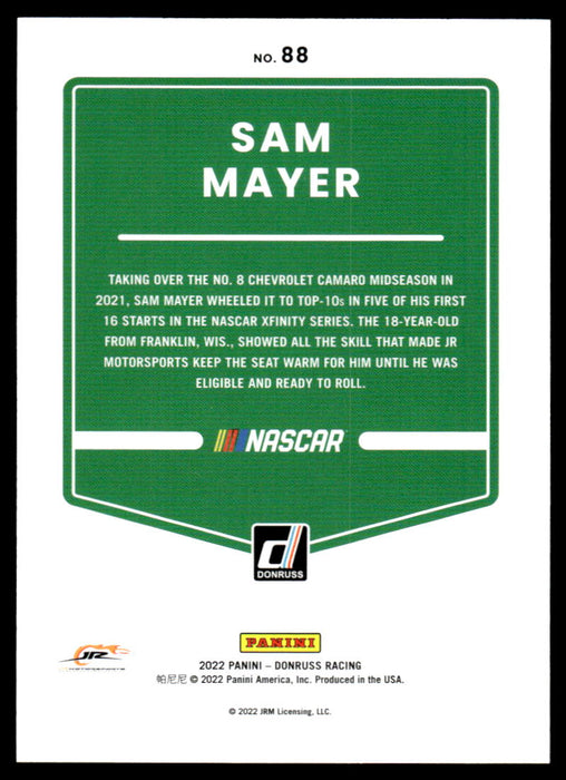 Sam Mayer 2022 Panini Donruss Racing Blue Back of Card