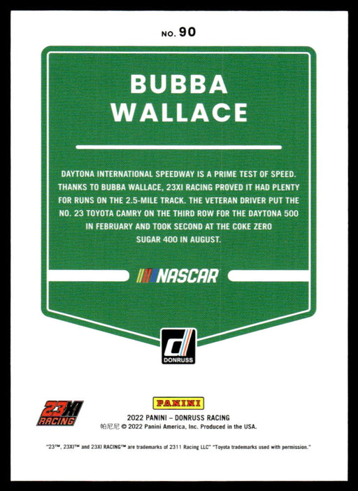 Bubba Wallace 2022 Panini Donruss Racing Blue Back of Card