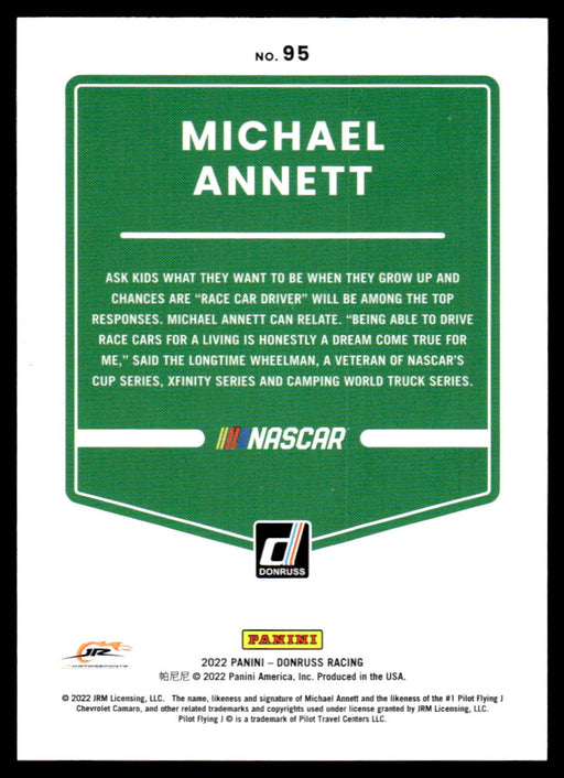 Michael Annett 2022 Panini Donruss Racing Blue Back of Card