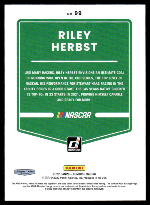 Riley Herbst 2022 Panini Donruss Racing Blue Back of Card