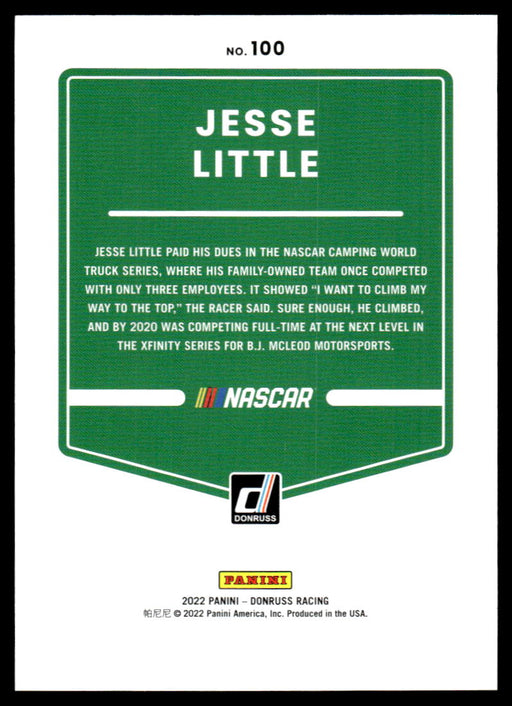 Jesse Little 2022 Panini Donruss Racing Blue Back of Card