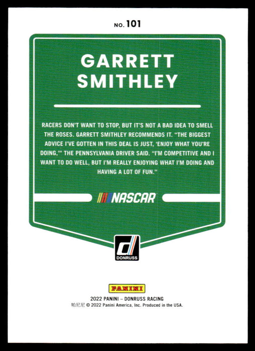 Garrett Smithley 2022 Panini Donruss Racing Blue Back of Card