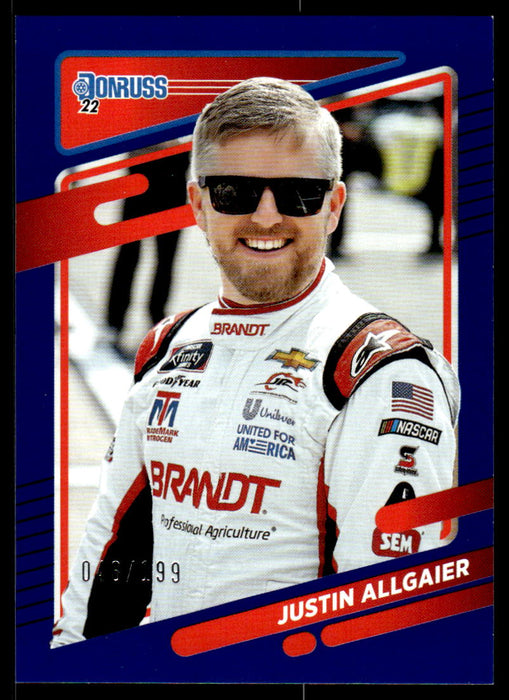 Justin Allgaier 2022 Panini Donruss Racing Blue Front of Card
