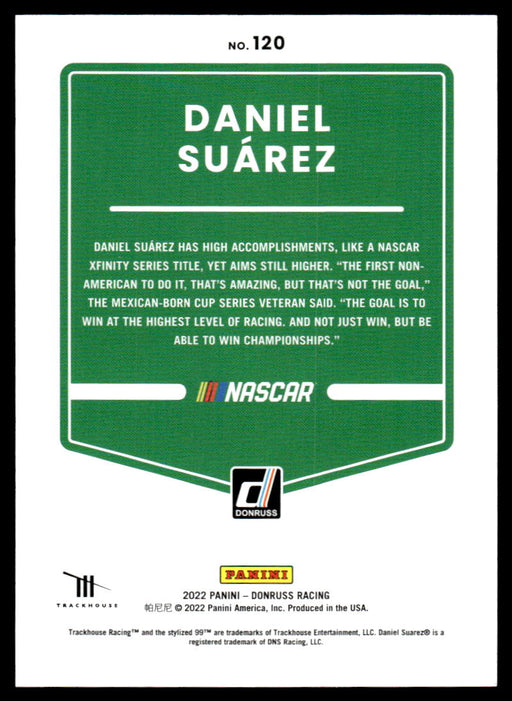 Daniel Suarez 2022 Panini Donruss Racing Blue Back of Card