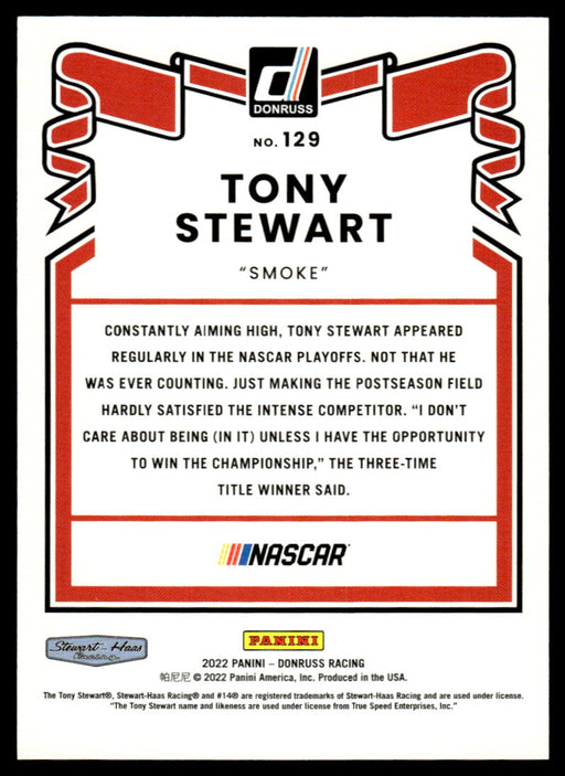 Tony Stewart 2022 Panini Donruss Racing Blue Retro 1981 Back of Card