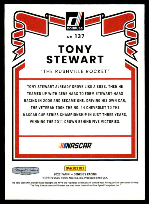 Tony Stewart 2022 Panini Donruss Racing Blue Retro 1981 Back of Card