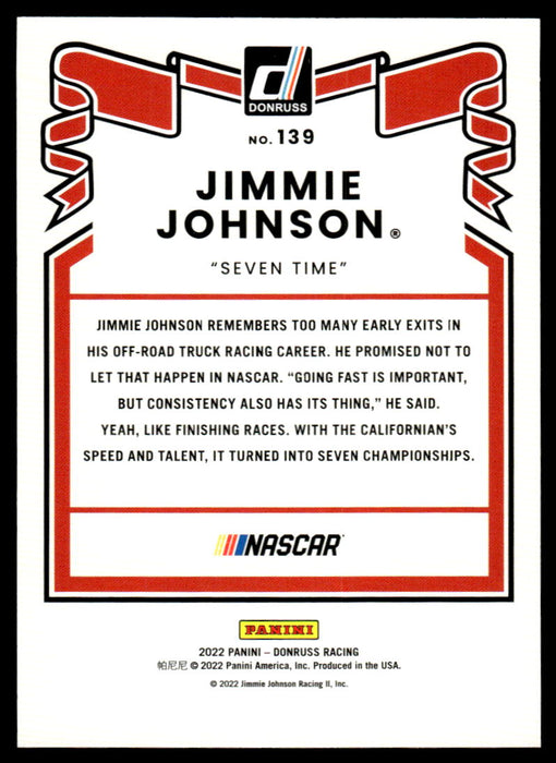Jimmie Johnson 2022 Panini Donruss Racing Blue Retro 1981 Back of Card