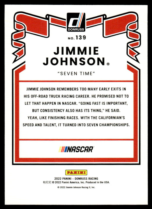 Jimmie Johnson 2022 Panini Donruss Racing Blue Retro 1981 Back of Card