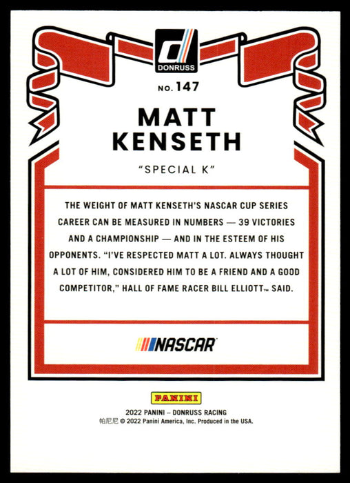 Matt Kenseth 2022 Panini Donruss Racing Blue Retro 1981 Back of Card