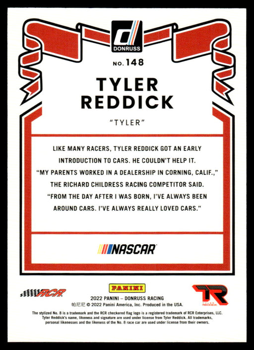 Tyler Reddick 2022 Panini Donruss Racing Blue Retro 1981 Back of Card