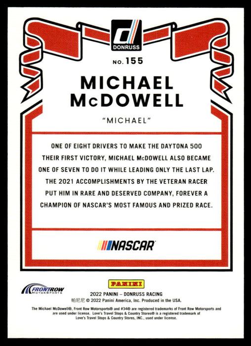 Michael McDowell 2022 Panini Donruss Racing Blue Retro 1981 Back of Card