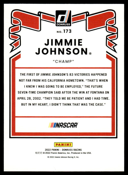 Jimmie Johnson 2022 Panini Donruss Racing Blue Retro 1981 Back of Card