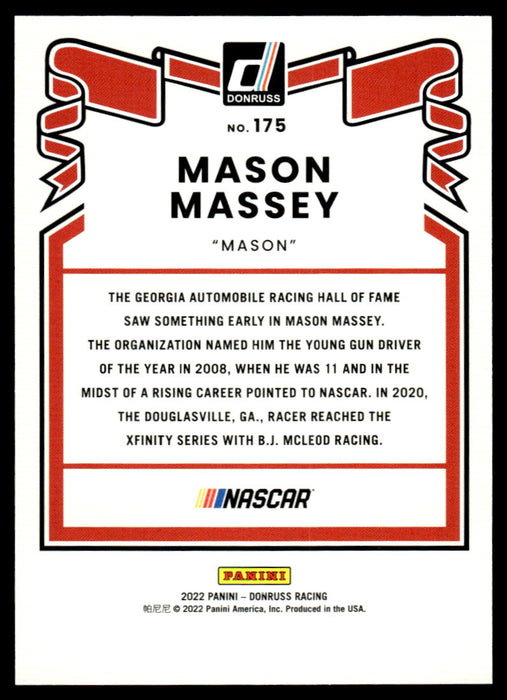 Mason Massey 2022 Panini Donruss Racing Blue Retro 1981 Back of Card