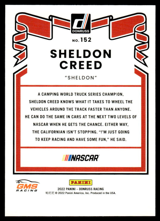 Sheldon Creed 2022 Panini Donruss Racing Green Retro 1981 Back of Card