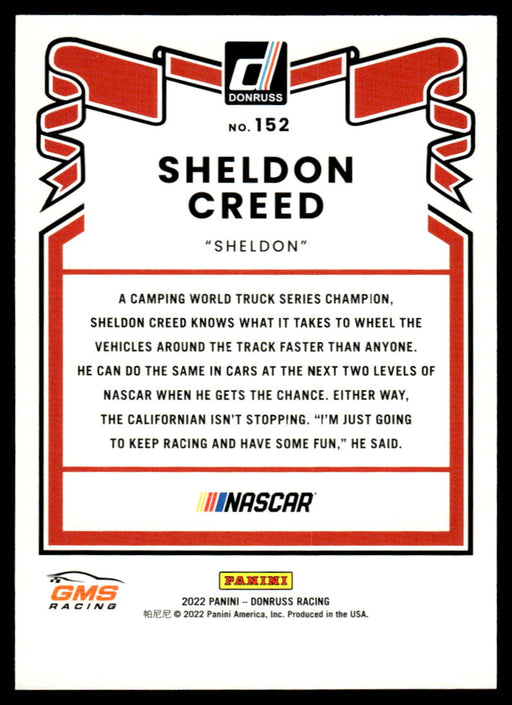 Sheldon Creed 2022 Panini Donruss Racing Green Retro 1981 Back of Card