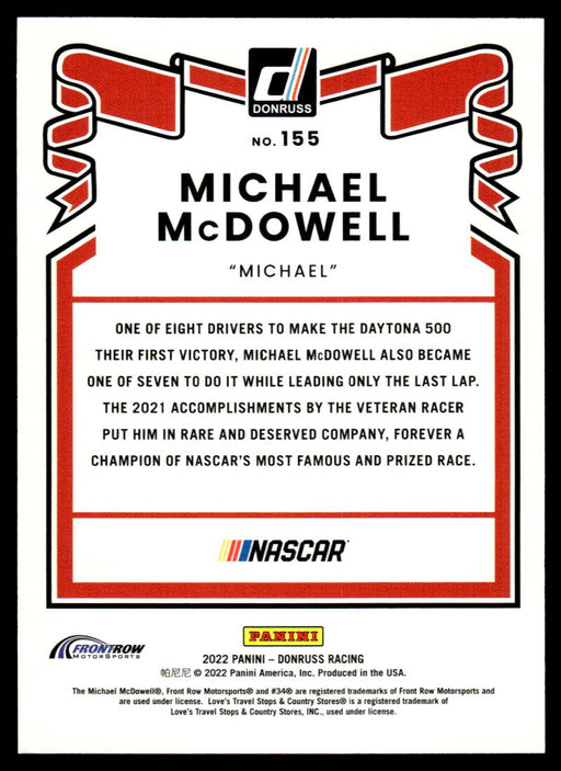 Michael McDowell 2022 Panini Donruss Racing Green Retro 1981 Back of Card