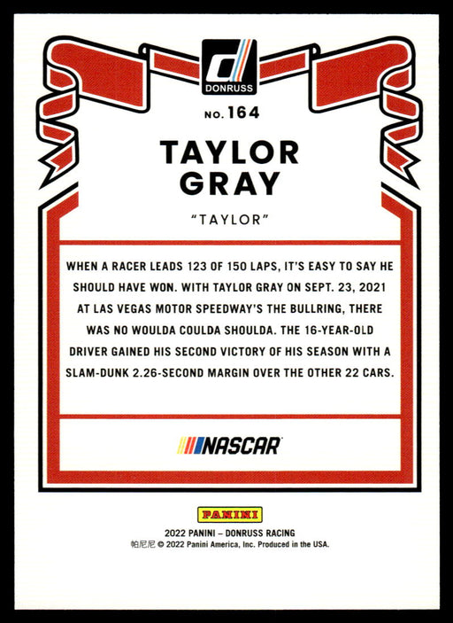 Taylor Gray 2022 Panini Donruss Racing Green Retro 1981 Back of Card