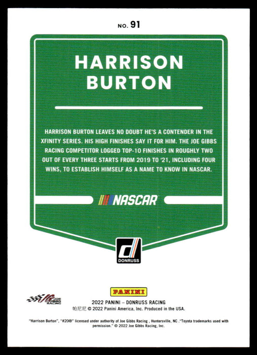 Harrison Burton 2022 Panini Donruss Racing Purple Back of Card