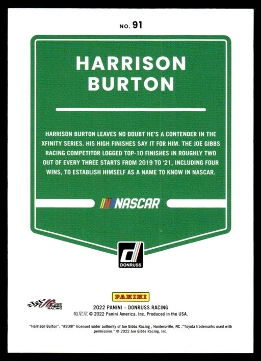 Harrison Burton 2022 Panini Donruss Racing Purple Back of Card