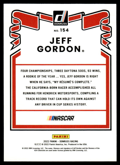 Jeff Gordon 2022 Panini Donruss Racing Purple Retro 1981 Back of Card