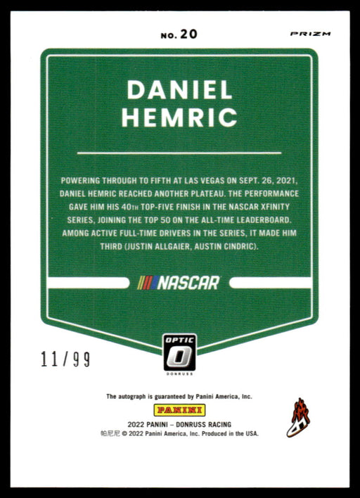 Daniel Hemric 2022 Panini Donruss Racing Back of Card