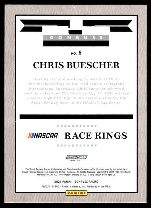 Chris Buescher 2021 Panini Donruss Racing Base Back of Card