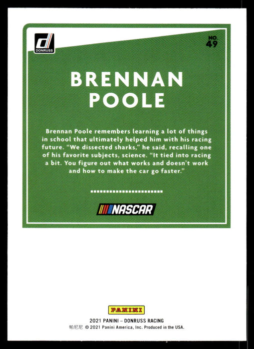 Brennan Poole 2021 Panini Donruss Racing Silver Back of Card