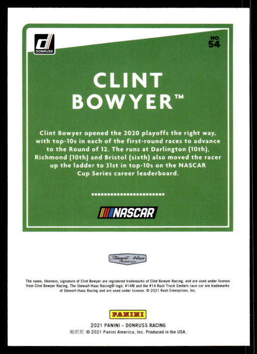 Clint Bowyer 2021 Panini Donruss Racing Silver Back of Card