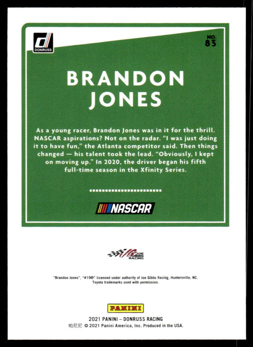 Brandon Jones 2021 Panini Donruss Racing Silver Back of Card