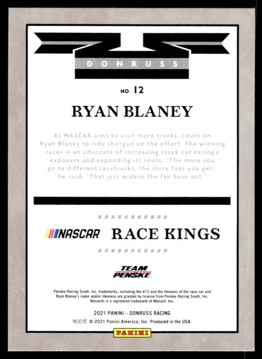 Ryan Blaney 2021 Panini Donruss Racing Base Back of Card