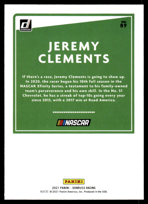 Jeremy Clements 2021 Panini Donruss Racing Silver Back of Card