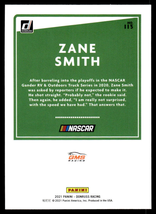 Zane Smith 2021 Panini Donruss Racing Silver Back of Card