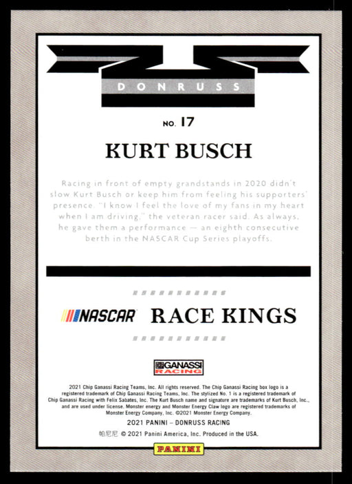 Kurt Busch 2021 Panini Donruss Racing Base Back of Card