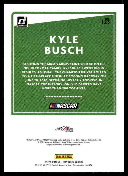 Kyle Busch 2021 Panini Donruss Racing Silver Back of Card