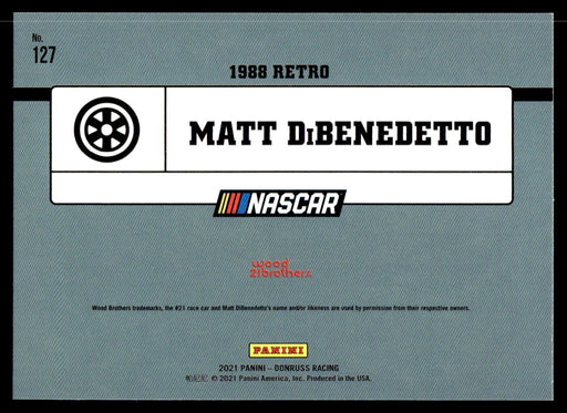 Matt DiBenedetto 2021 Panini Donruss Racing Silver Back of Card