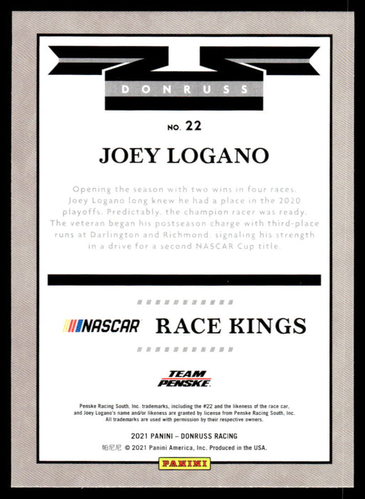 Joey Logano 2021 Panini Donruss Racing Base Back of Card