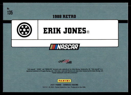 Erik Jones 2021 Panini Donruss Racing Silver Back of Card