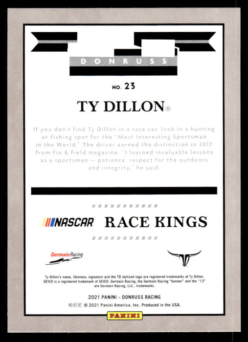 Ty Dillon 2021 Panini Donruss Racing Base Back of Card