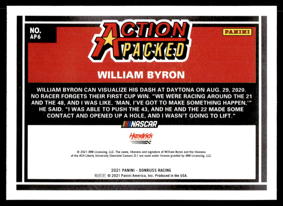 William Byron 2021 Panini Donruss Racing Action Packed Back of Card