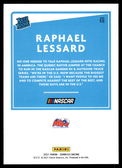 Raphael Lessard 2021 Panini Donruss Racing Rated Rookie Back of Card