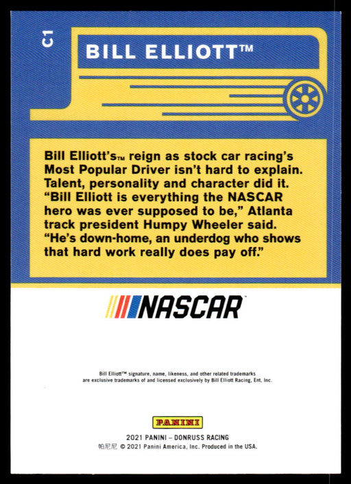 Bill Elliott 2021 Panini Donruss Racing Classics Back of Card