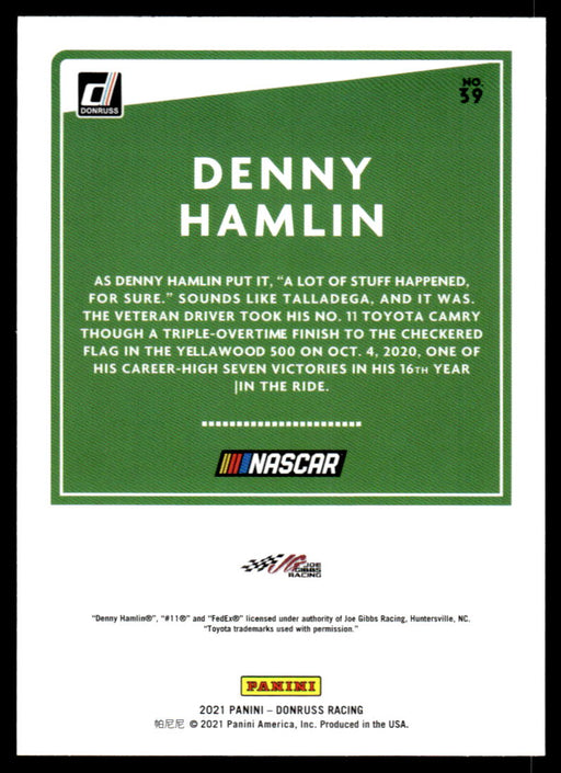 Denny Hamlin 2021 Panini Donruss Racing Base Back of Card