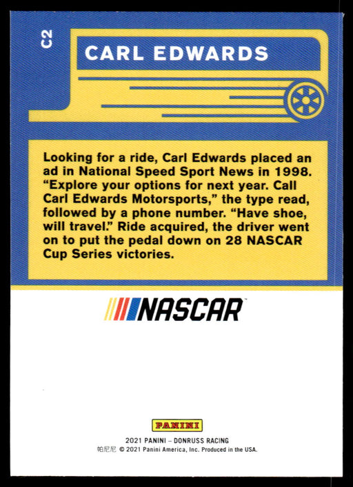 Carl Edwards 2021 Panini Donruss Racing Classics Back of Card