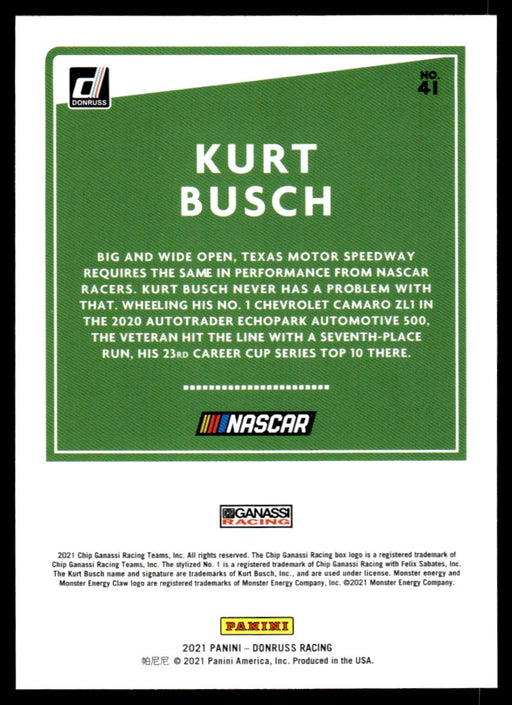 Kurt Busch 2021 Panini Donruss Racing Base Back of Card