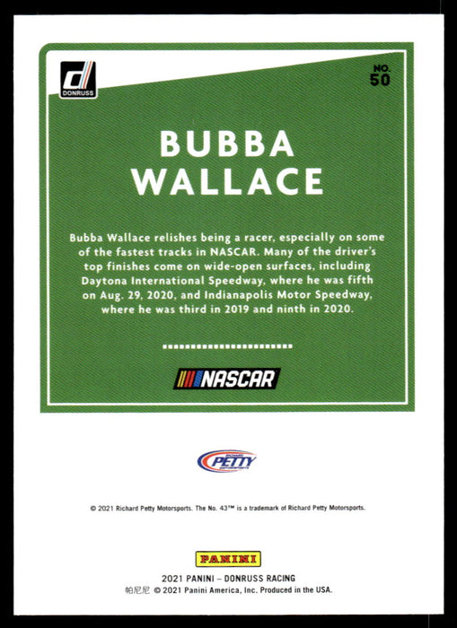 Bubba Wallace 2021 Panini Donruss Racing Base Back of Card