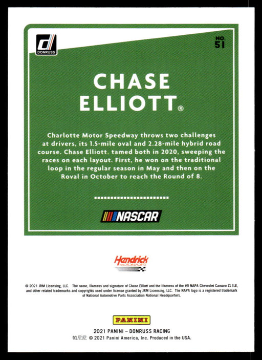 Chase Elliott 2021 Panini Donruss Racing Base Back of Card