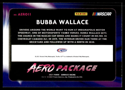 Bubba Wallace 2021 Panini Donruss Racing Aero Package Back of Card